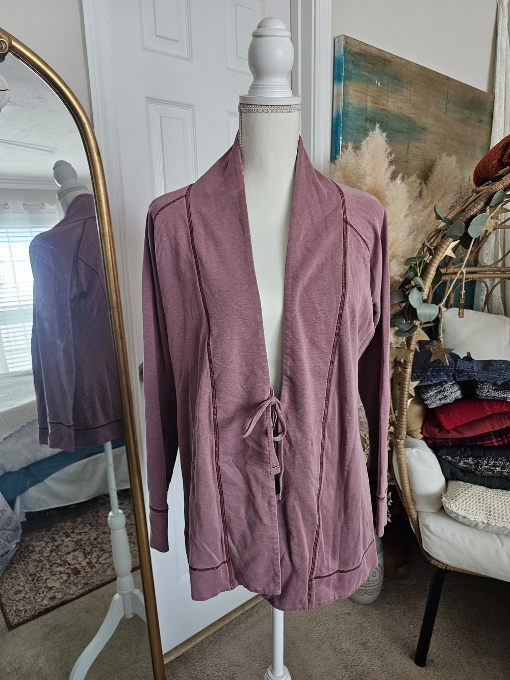 Patagonia Mauve Open Front Tie-Waist Cardigan